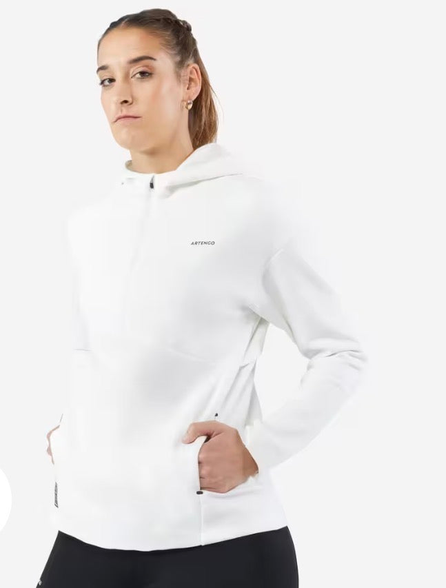 Sweat tennis à capuche demi zip dry soft - Dry 900 blanc cassé
