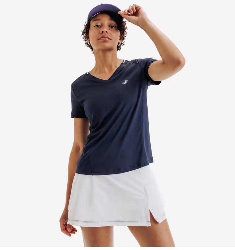 T-shirt de tennis respirant col V femme, Dry bleu